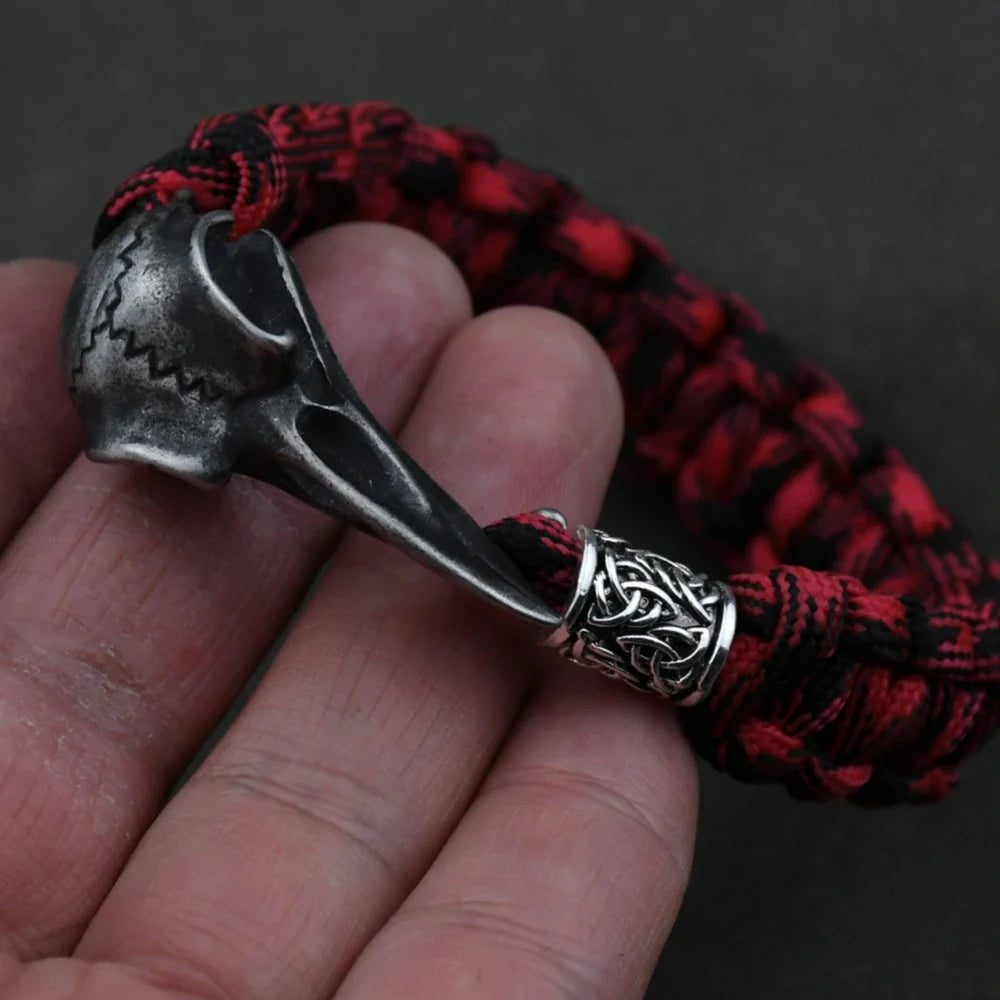 Odin Crow Skeleton Viking Bracelet - Norse Rune Bead Paracord Rope Valknut Eagle Pendant Amulet Jewelry Gift