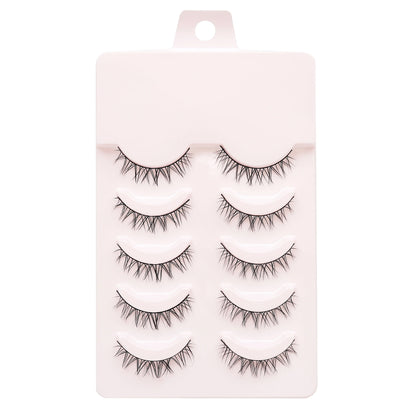 Manga Lashes 5 Pairs – Anime Cosplay Faux Mink Short Full Strip Lashes, Korean Natural Look, Clear Band Soft Eyelash Extensions
