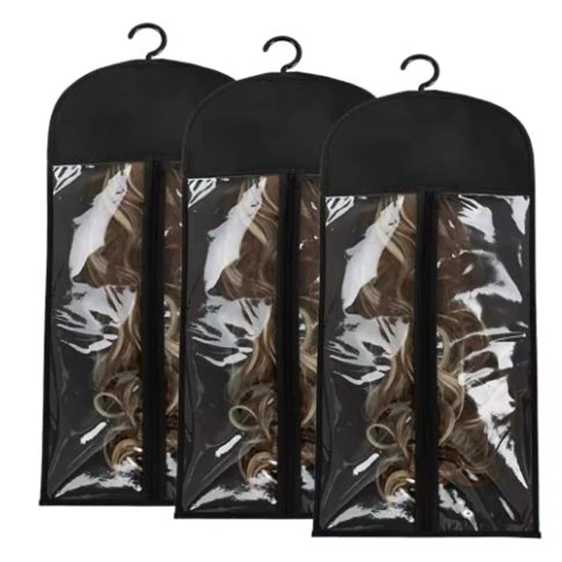 Premium Wig Storage Bags - Transparent Hanging Organizer with Metal Hangers for Wigs & Hair Extensions