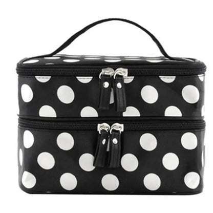 Large Capacity Double Layer Cosmetic Bag: Zipper Makeup Organizer for Women - Portable Travel Toiletries Bathing Wash Pouch Clutch