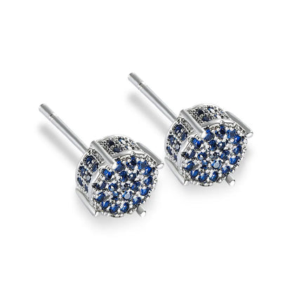 Austrian Crystal Round Stud Earrings - White Zircon Gold Tone Hip Hop Wedding Jewelry for Women