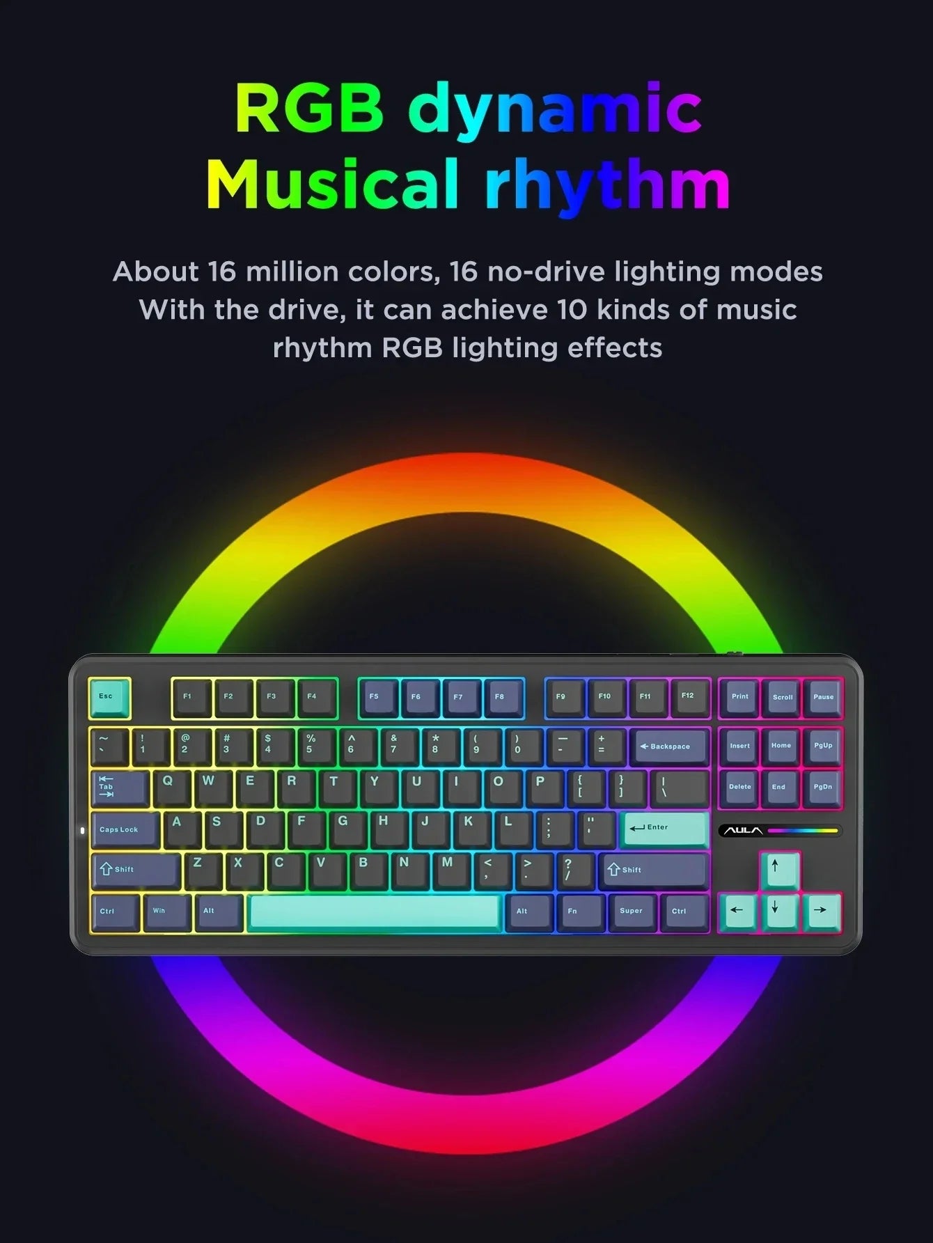 AULA F87 Pro 87-Key Mechanical Keyboard – Tri-Mode 2.4G/USB/Bluetooth, RGB, PBT Keycaps, Gasket Mount, 5-Layer Silencing, Full Key No Impact