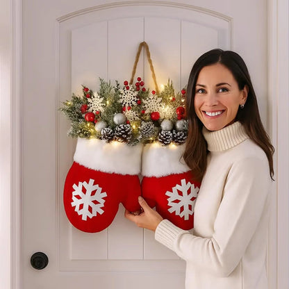 2025 Christmas Glove-Shaped Artificial Flower Garland Wreath — Window & Door Holiday Decoration