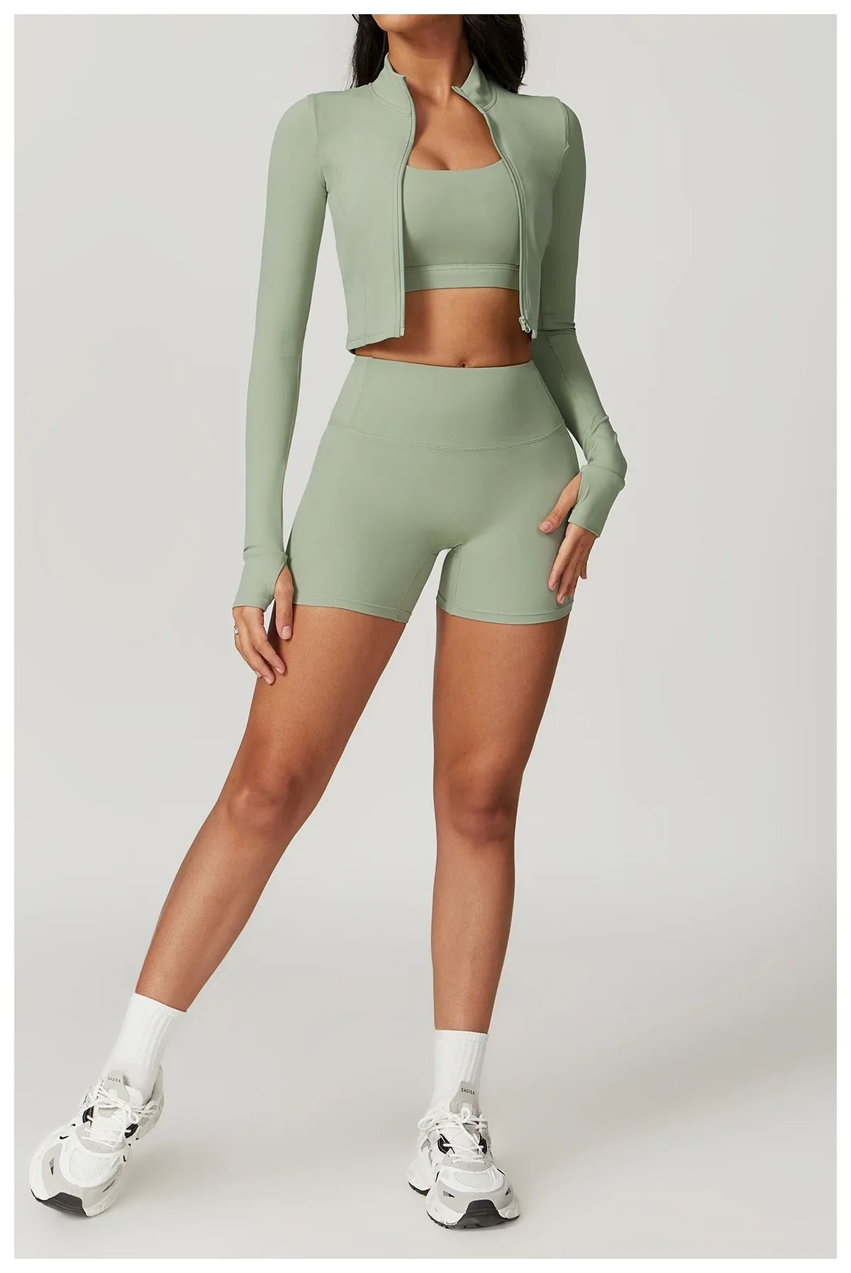 3PCS Women’s Yoga & Workout Set – Long Sleeve Zipper Top with High Waist Leggings Fitness Sportswear