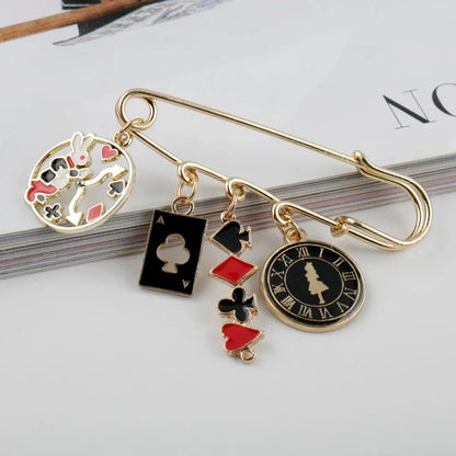 Alice in Wonderland Brooch - Cute Enamel Rabbit, Clock and Poker Shape Pins for Bags, Hats and Clothing