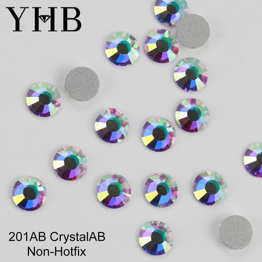 YHB Cold Fix Crystal Flatback Rhinestones - Silver Back Non Hotfix DIY Gems for Nail Art, Bags, Shoes, Garments & Phone Decoration