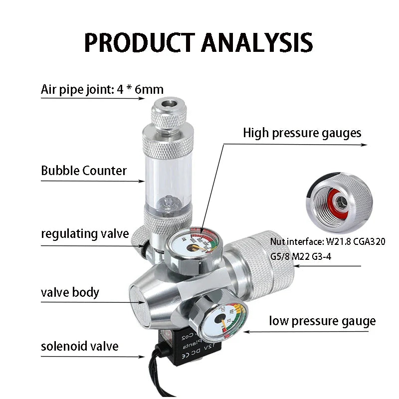 2024 DIY Aquarium CO2 Regulator – Electromagnetic Valve, Bubble Counter & Pressure Reducing System for Fish Tank