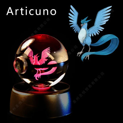 Pokémon Crystal Ball Night Light - 3D Pikachu Gengar Mewtwo Glass Lamp Statue Kids Birthday Gift