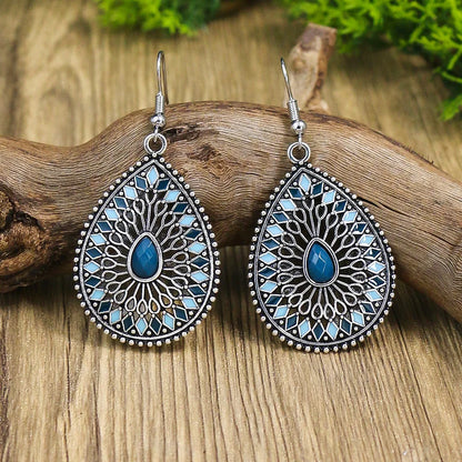 Blue Alloy Turquoise Bohemian Earrings - Retro Geometric Multi-Layer Statement Jewelry
