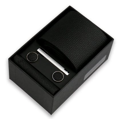 Men’s Fashion Tie Set Gift Box - 8cm Necktie with Handkerchief Cufflinks & Clip for Formal Business Suit Accessories