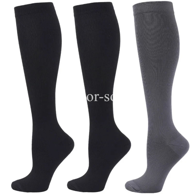 3 Pairs Knee High Compression Socks – Anti-Fatigue Support Stockings for Varicose Veins, Pain Relief & Sports Recovery (Men & Women)