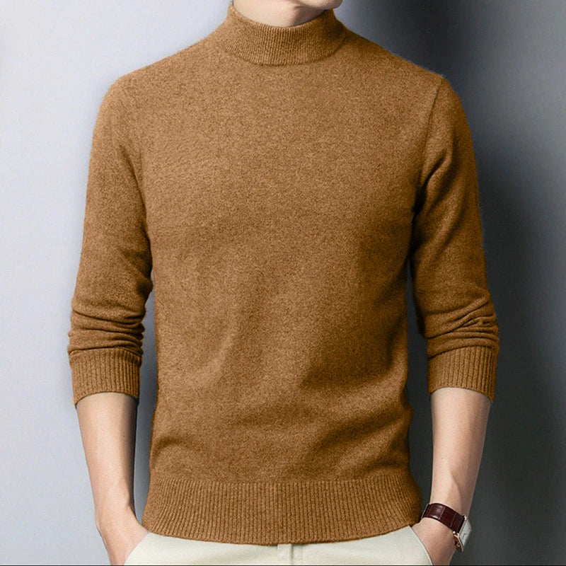New Autumn/Winter Men's Mock Neck Sweater - Solid Color Half Turtleneck Pullover Knitwear, Casual Fashion Brand Clothing