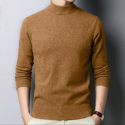 New Autumn/Winter Men's Mock Neck Sweater - Solid Color Half Turtleneck Pullover Knitwear, Casual Fashion Brand Clothing