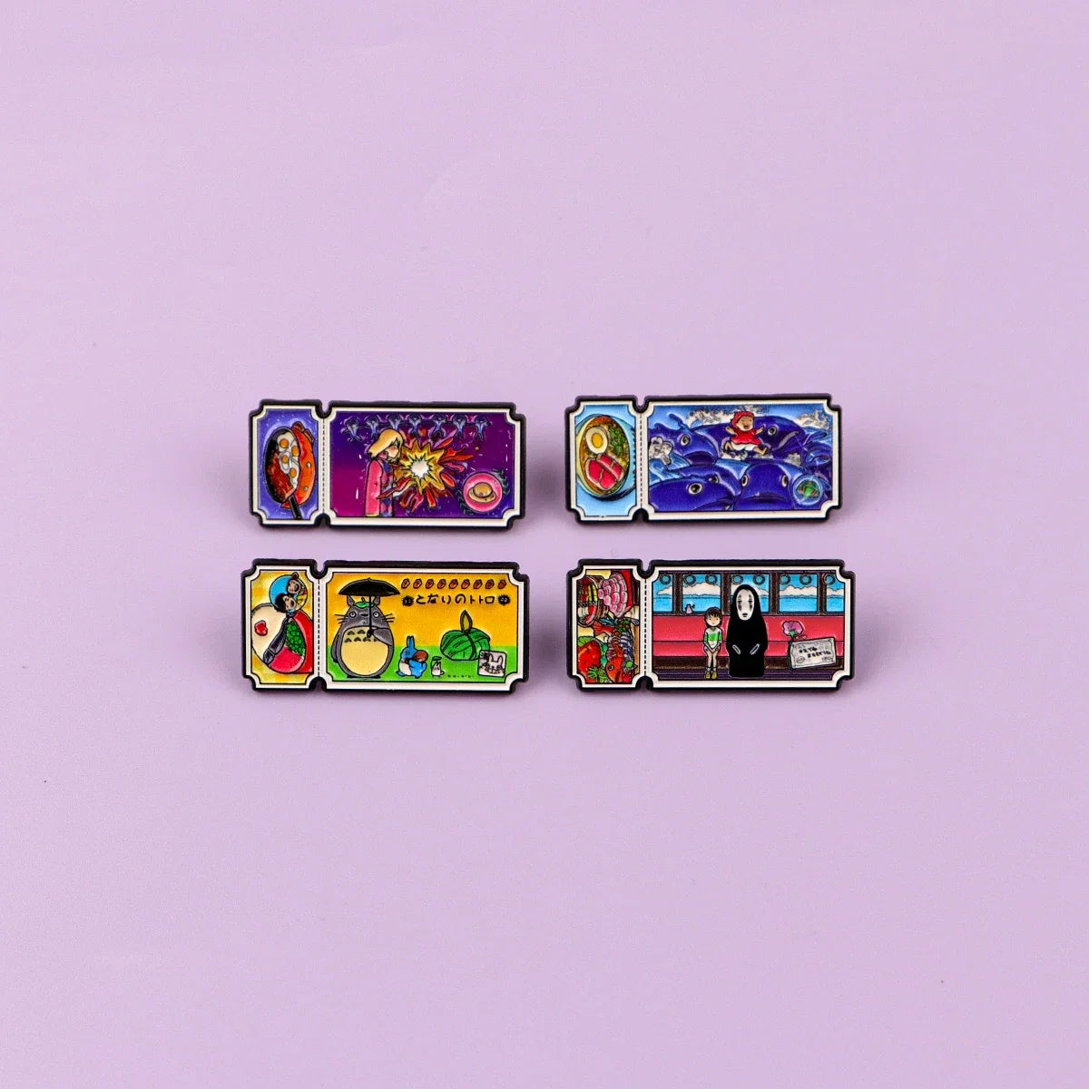4Pcs Anime Movie Ticket Enamel Pins - Cute Cat Brooch Badges for Backpacks, Lapels and Fan Gifts