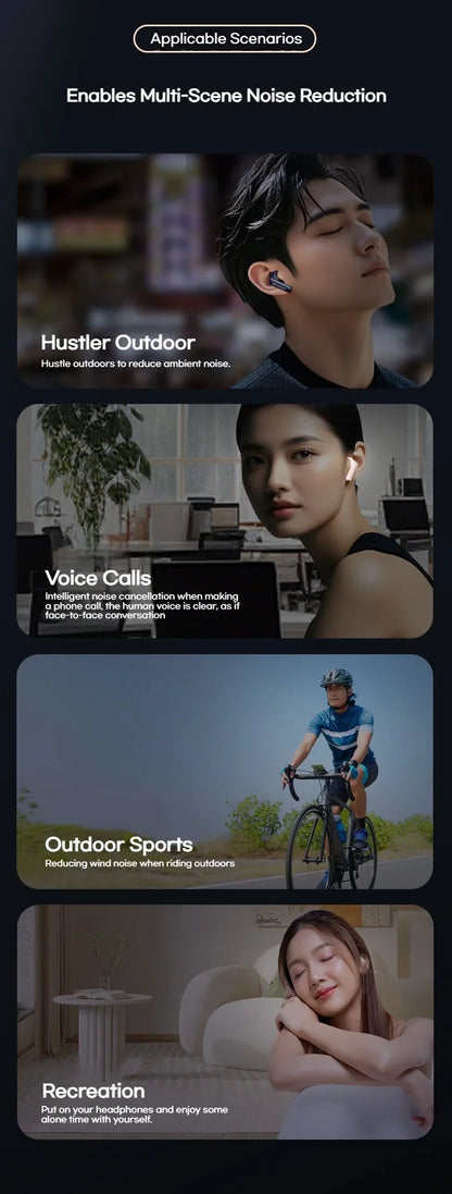 Sansui W28 ANC Bluetooth Earbuds – -52dB Noise Cancelling, 6-Mic HD Calls, In-Ear Detection, Comfort Fit for Sports & Work