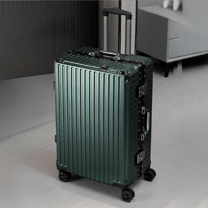 Aluminum Frame Rolling Luggage – 20/24/26/28 Inch Suitcase with USB Port, Combination Lock & Wheels