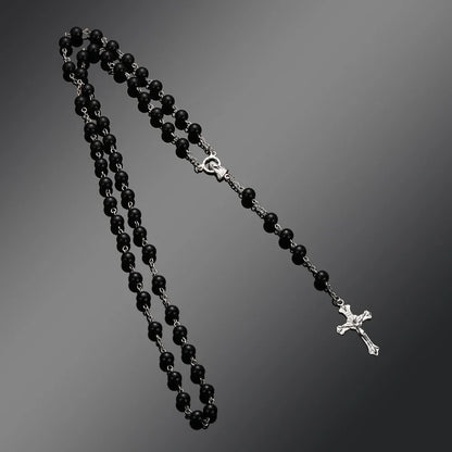 Rosary Beads Cross Necklace – Catholic Virgin Mary Pendant Chain Religious Jewelry Gift for Men & Women Prayer Charm