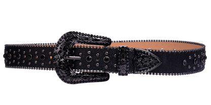Women's Western Rhinestone Belt – Fashion Leather Cowboy Belt with Man-Made Diamonds for Jeans
