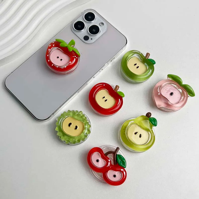 Cute Fruit Phone Holder - Resin Red Apple Foldable Phone Stand & Decorative Socket Grip
