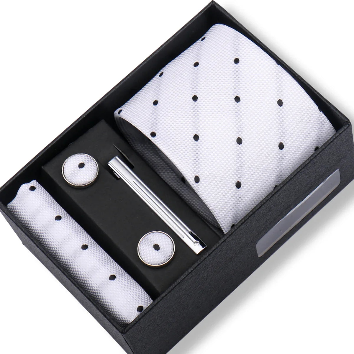 Men’s Green Business Tie Set - Premium Necktie with Hanky, Cufflinks & Tie Clip Gift Box for Wedding Formal Wear