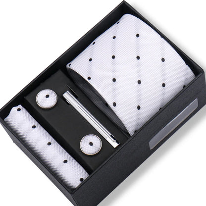Men’s Green Business Tie Set - Premium Necktie with Hanky, Cufflinks & Tie Clip Gift Box for Wedding Formal Wear
