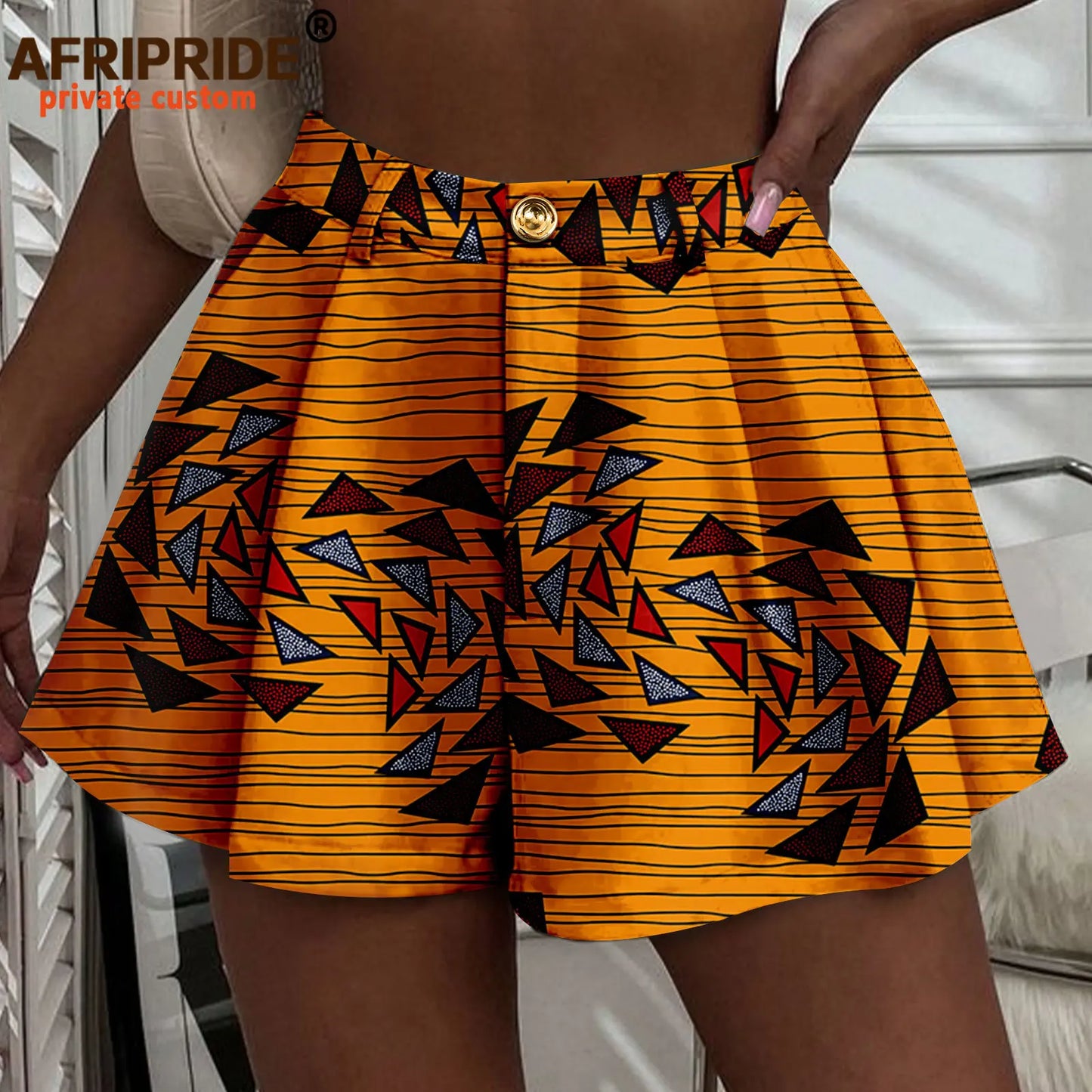 Women's Running Shorts - High Waist Elastic Athletic Shorts with Pockets Ankara Print