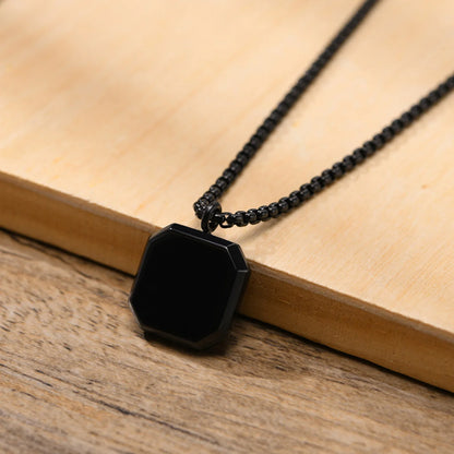 Vnox Stylish Men's Square Natural Stone Necklace - Stainless Steel Geometric Polygon Pendant, Casual Punk Jewelry Gift