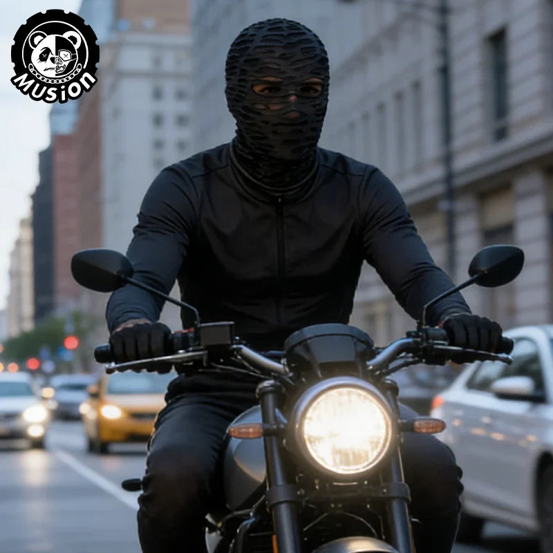 Musion Gothic Punk Face Mask - Distressed Ripped Design Windproof Cover for Skiing, Cycling & Street Style