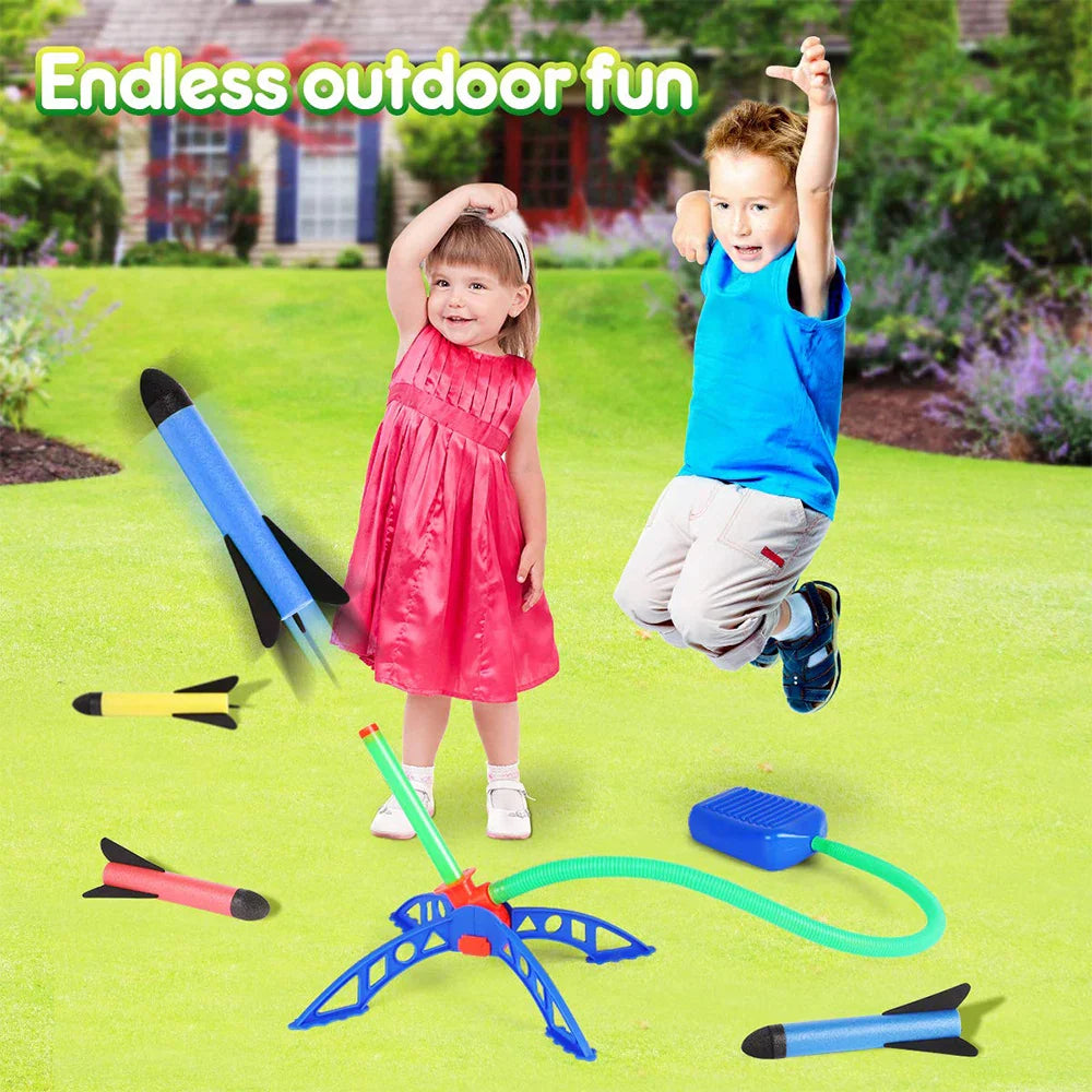 Kid Air Rocket Foot Pump Launcher: Outdoor Stomp Soaring Rocket Toy Set - Child's Play Jump Sport Games, Fun Toys for Children