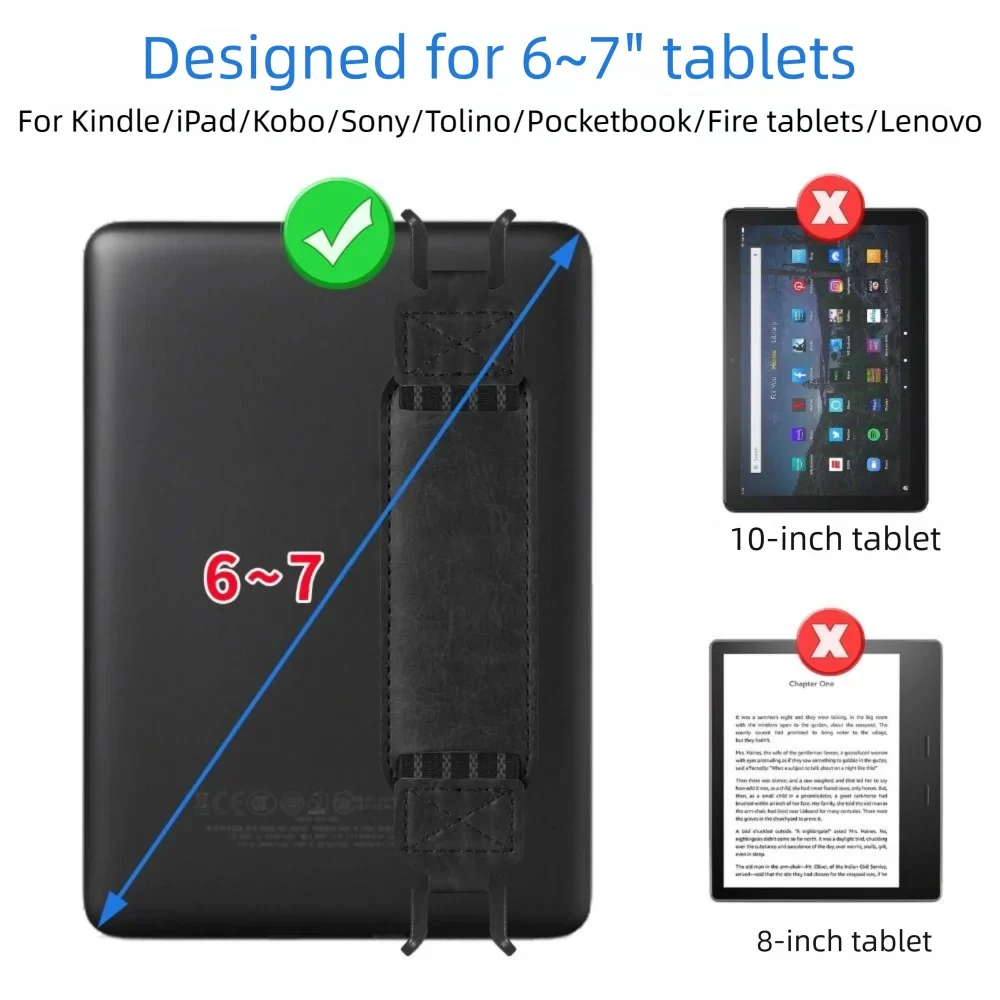 Leather Tablet Hand Strap - Universal Anti-Slip Anti-Drop EReader Holder for Kindle iPad Kobo Lenovo Sony & More