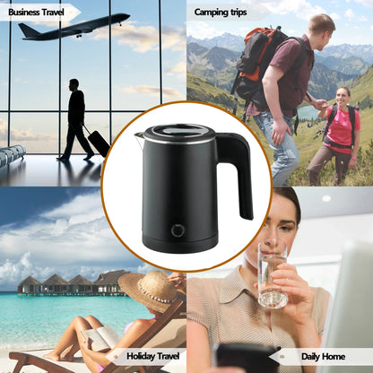 Travel Electric Kettle 0.8L - Portable Stainless Steel Water Boiler for Tea and Coffee, Smart Pot for Family Trips and Hotels