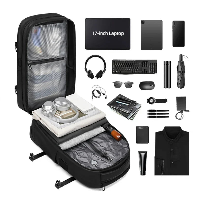 Travel Trolley Vacuum Compression Backpack — Wheeled Rolling Luggage Bag for Men, Boardable Business Travel