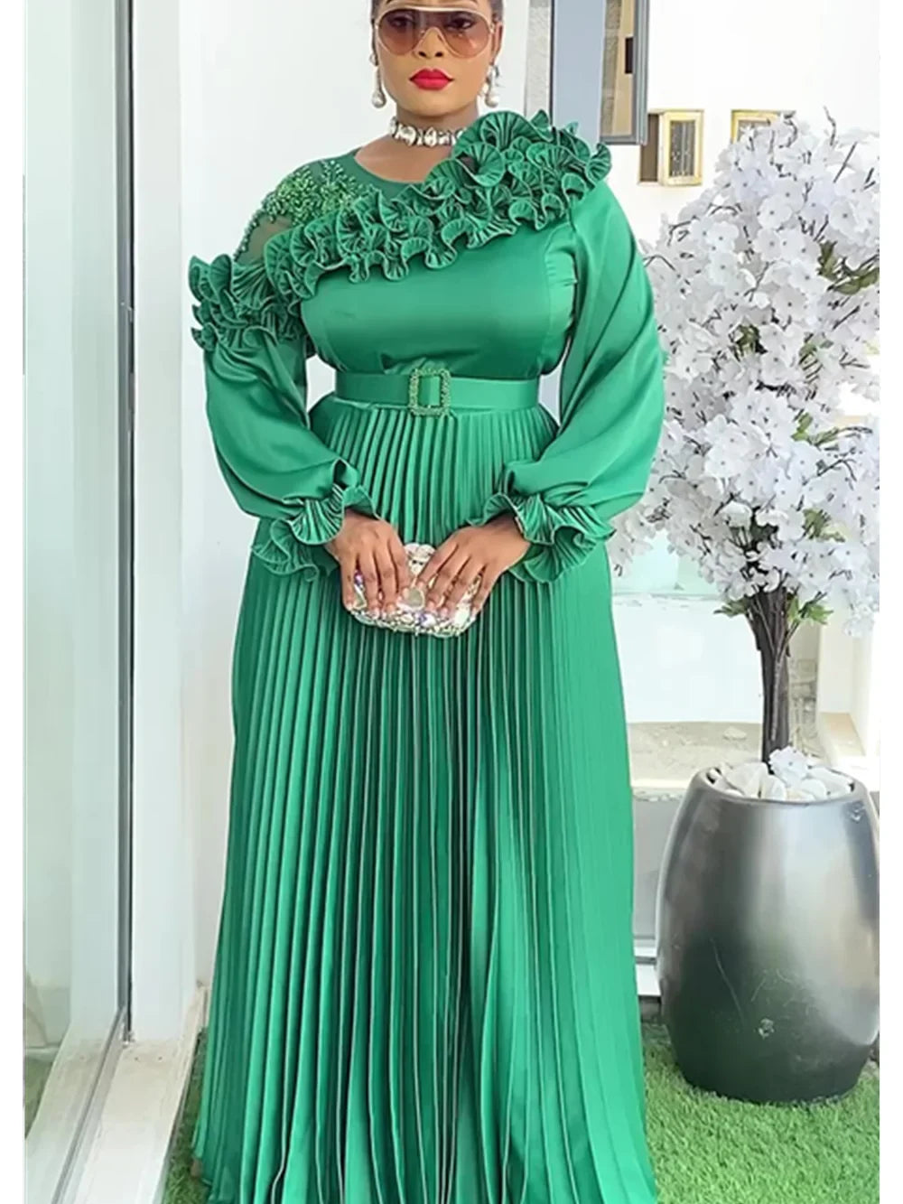 Plus Size African Evening Gown - Elegant Solid Ankara Dress for Muslim Weddings, Parties & Formal Events