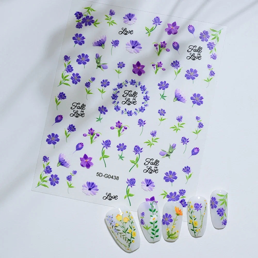 5D Macaron Nail Stickers - Embossed Flower, Fruit, Bear & Rabbit Charms for Summer DIY Manicure Decoration