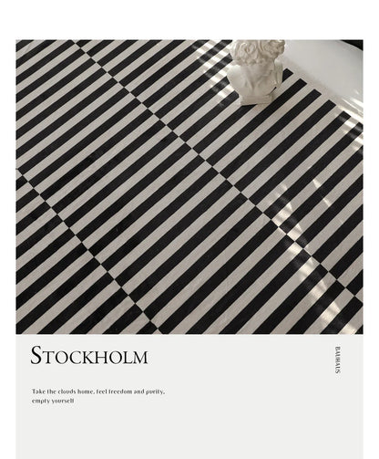 Black Stripe Plush Rug — Non-Slip Luxury Carpet for Living Room, Bedroom, Study, and Nordic Home Decor