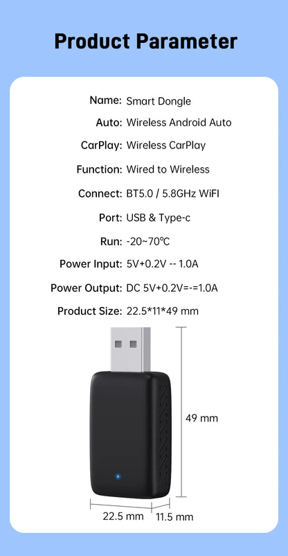 2025 2-in-1 Wired to Wireless CarPlay Adapter – Android Auto Smart Box, Plug & Play, Universal with OTA Update