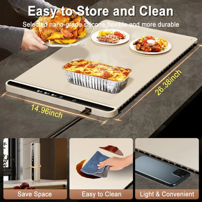 Electric Warming Tray – Foldable Silicone Food Warmer Plate, Fast Heating Portable Mat for Parties