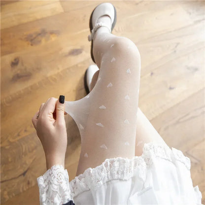Red Heart Print Silk Stockings — Sexy Nylon Tights for Women, Girls’ Christmas Gift & Nightclub Hosiery