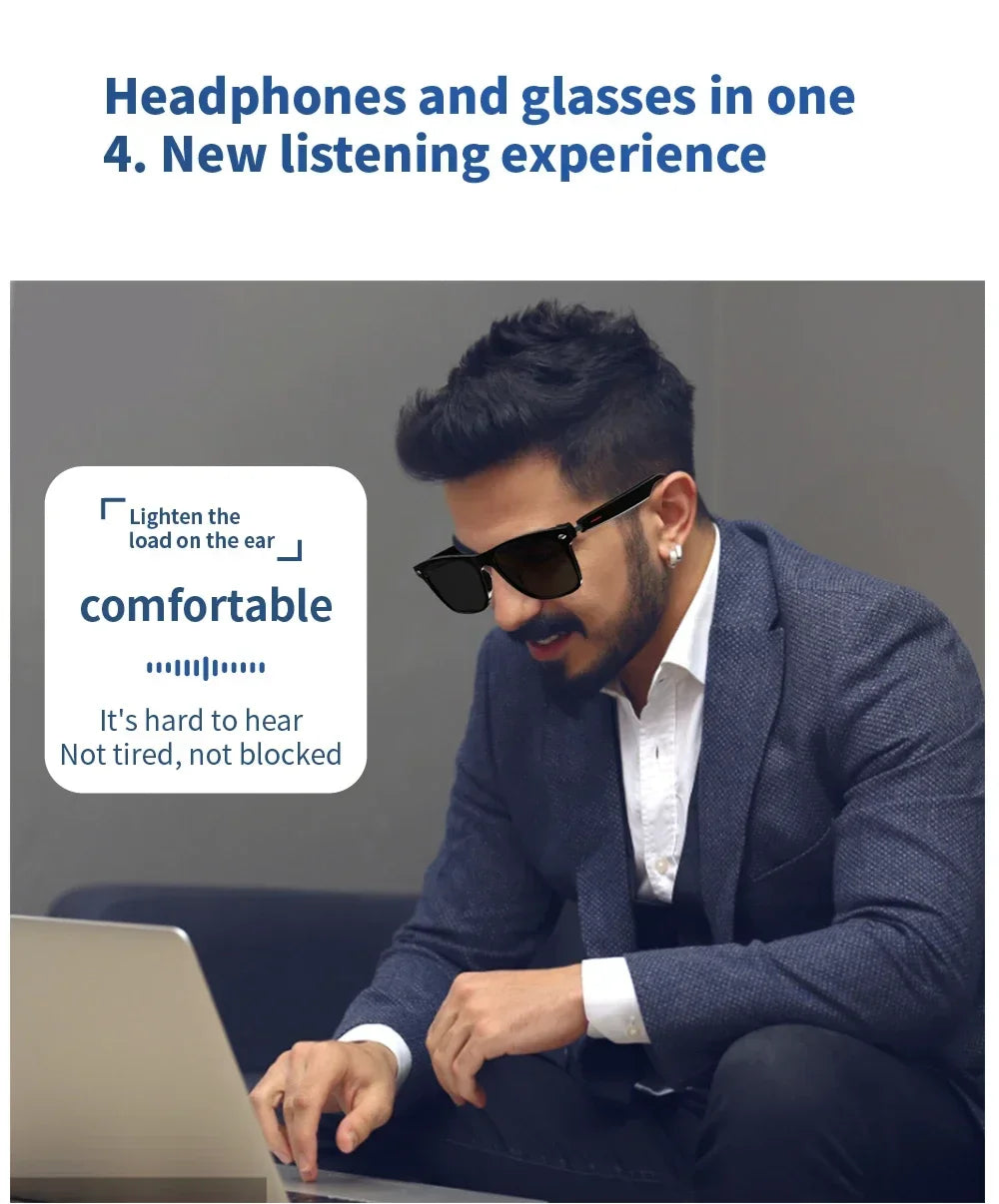 Hiwego Smart Glasses – Blue Light Filtering Polarized Lenses with Audio, Built-in Mic, Speakers, Touch & Voice Assistant for Music