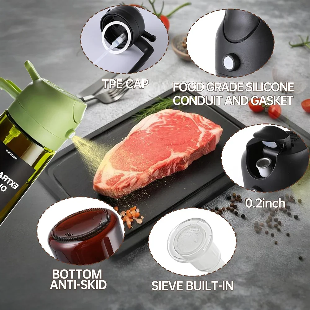 470ml Glass Oil Sprayer Bottle - 2-in-1 Olive Oil Dispenser and Cooking Spray Bottle with Stickers