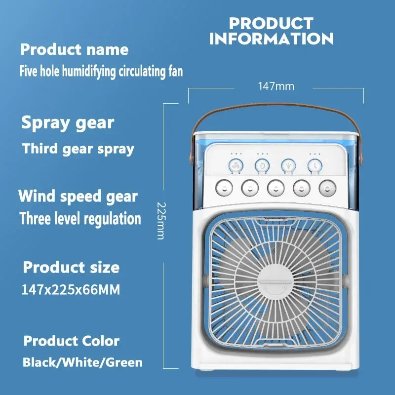 3-in-1 Portable Air Cooler – Household Mini Fan with LED Night Light, Humidifier, and Adjustable Air for Home and Office