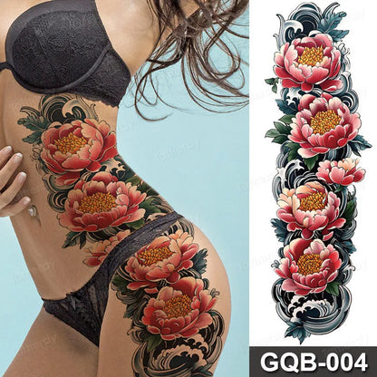 Full Arm Dragon Skull Tattoo Sleeve - Waterproof Temporary Body Art Sticker with Clock Compass Flower Design for Men & Women