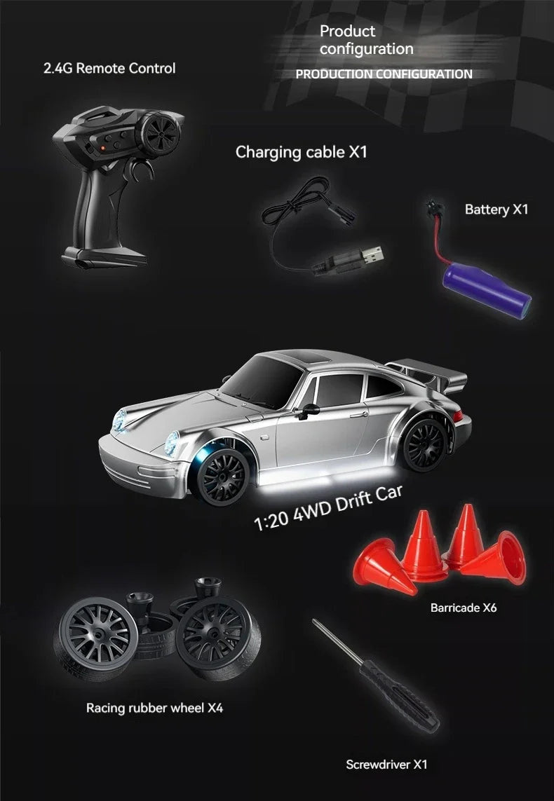New 1:24 High-Speed RC Drift Car — 20KM/H 4WD Remote Control Racing Vehicle with Replaceable Tires, Competition Toy for Kids