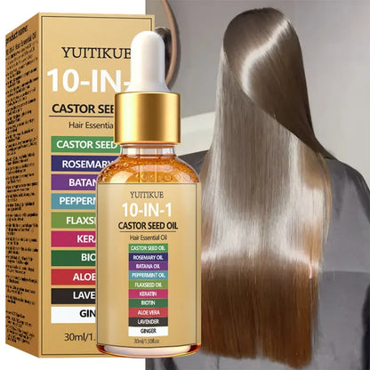 YUITIKUE 10-in-1 Castor Seed Hair Oil - Natural Batana, Rosemary & Biotin Blend for Nourished Hair and Healthy Scalp