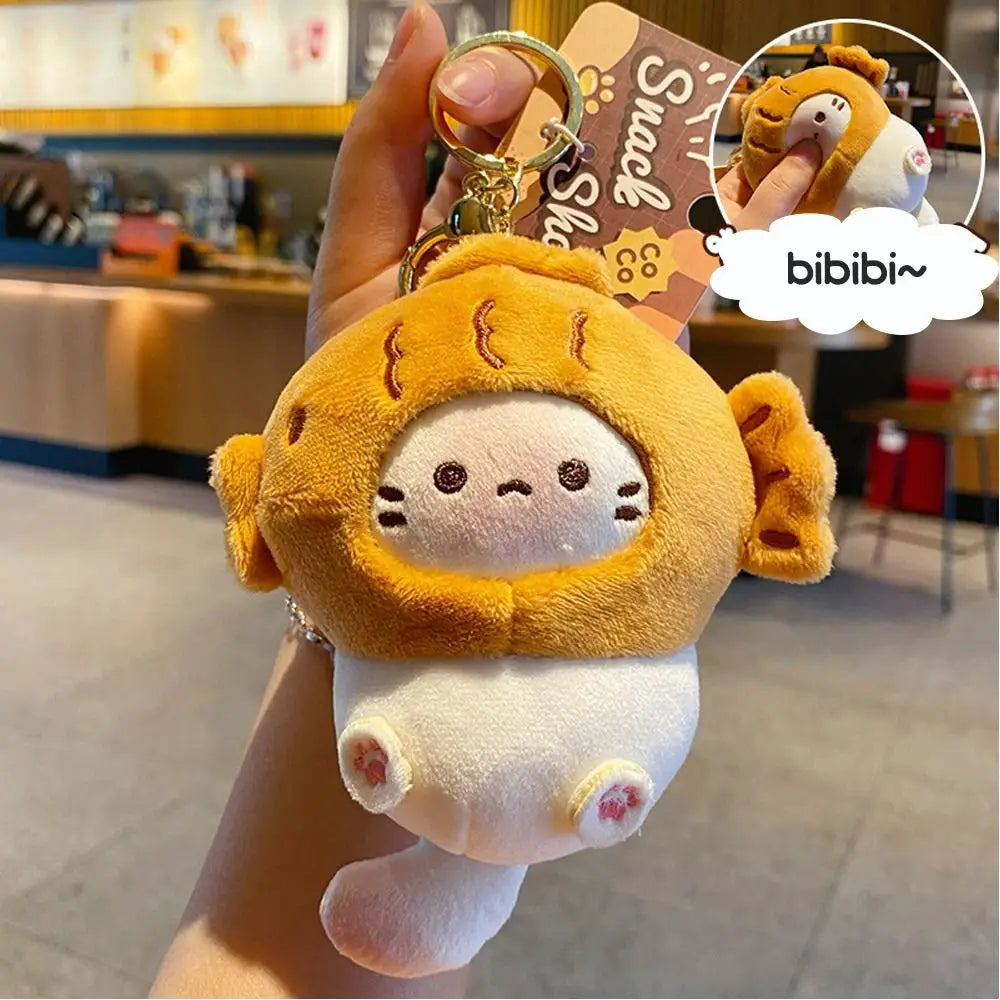Plush Cocoa Cat Snapper Keychain – Cute Soft Doll Pendant, Exquisite Schoolbag Charm Accessory