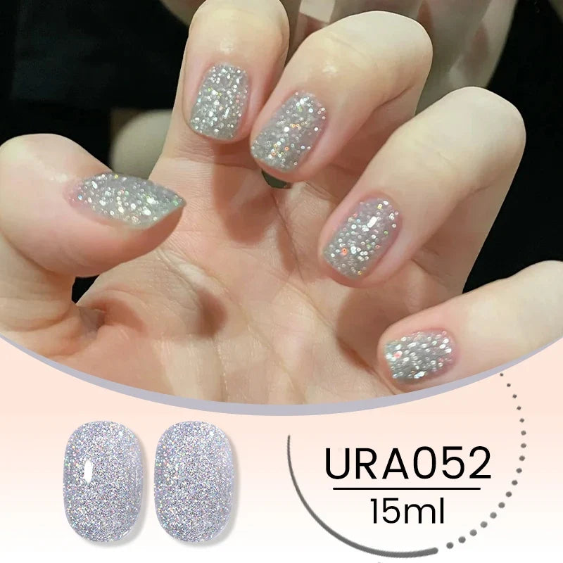 UR SUGAR Champagne Gold Silver Reflective Glitter Gel Nail Polish 15ml - Semi-Permanent Soak Off UV Manicure Art Varnish