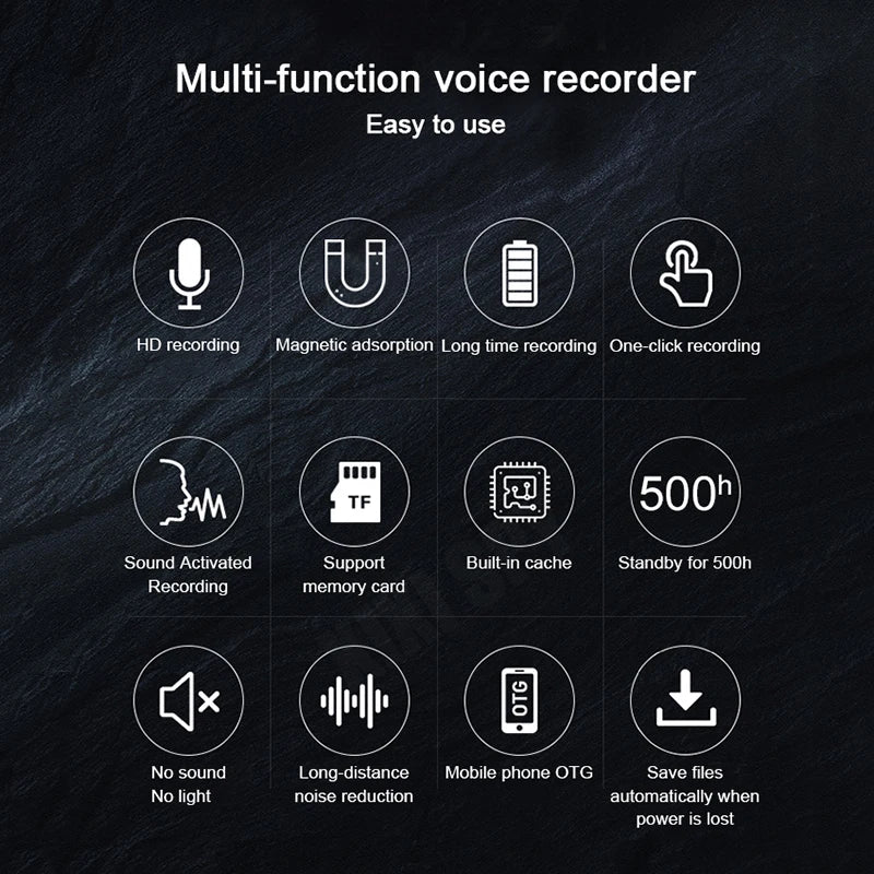 Mini Voice-Activated Digital Recorder – 500-Hour Portable Professional Sound Dictaphone