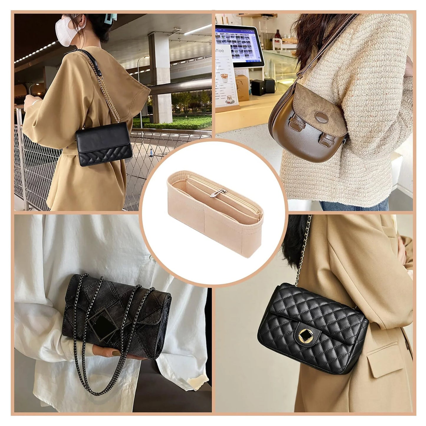 Trendy Felt Insert Bag Organizer — Makeup & Cosmetic Bag Liner for Women's Handbags and Accessories