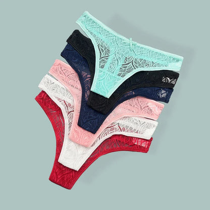 Moonflame 5Pcs Lace Thong Underwear Set - Women’s T-Back G-String Lingerie with Transparent Sexy Panties