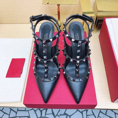 Women’s 2025 Summer Luxury Punk High Heel Sandals – Metal Rivet Gladiator Pointed Toe Stiletto Party Shoes